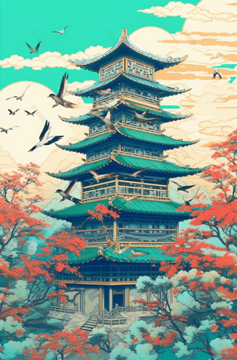 国潮滕王阁插画背景,插画/手绘图,插画/手绘图库,插画/手绘图下载,插画/手绘